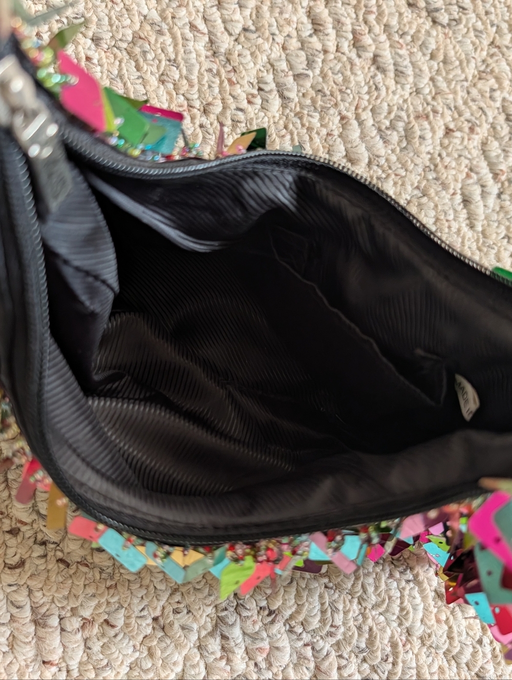 Vintage Y2K 2000s Rainbow Multicolor Sequin Beaded Hobo Bag Purse Leather - Picture 2 of 5